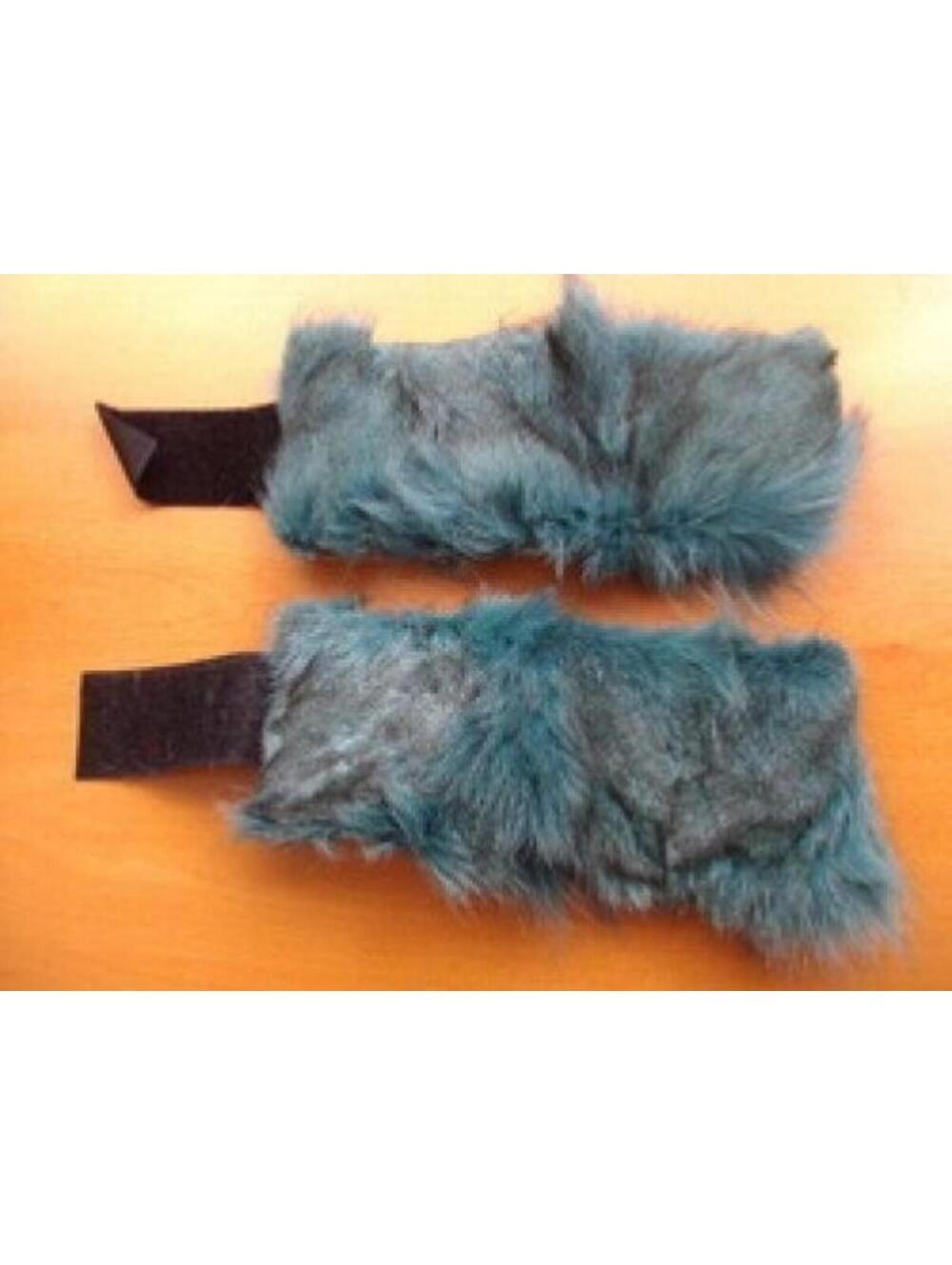 NEW GREEN / TEAL FOX FUR PAIR OF WRIST CUFFS WOMEN WOMAN 9.5" BY 3.5"